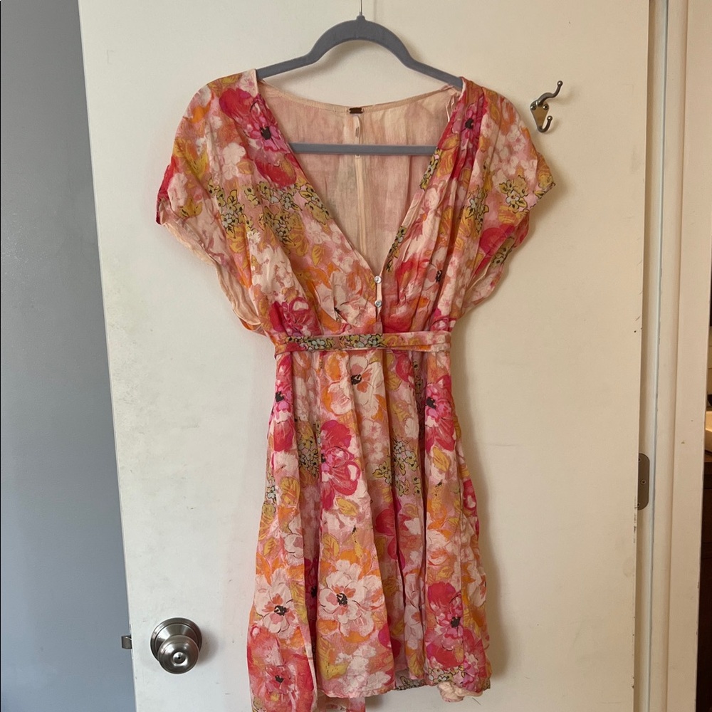 Free People Floral Pink and Orange Mini Dress